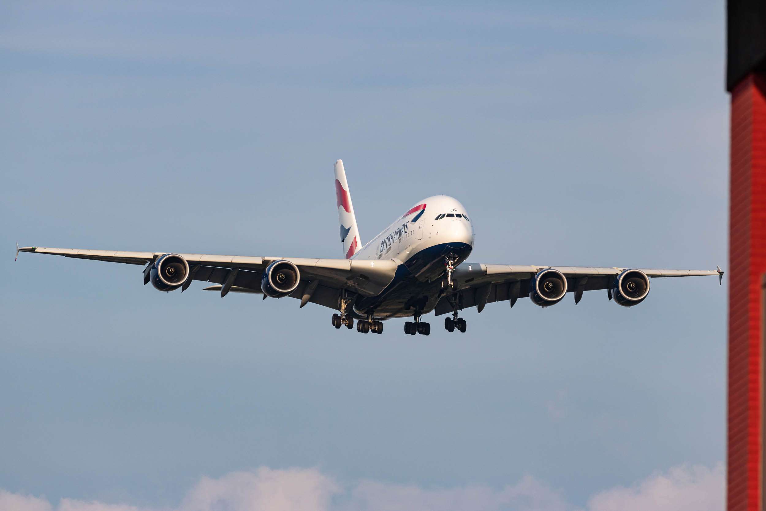A British Airways Airbus A380 about to land
